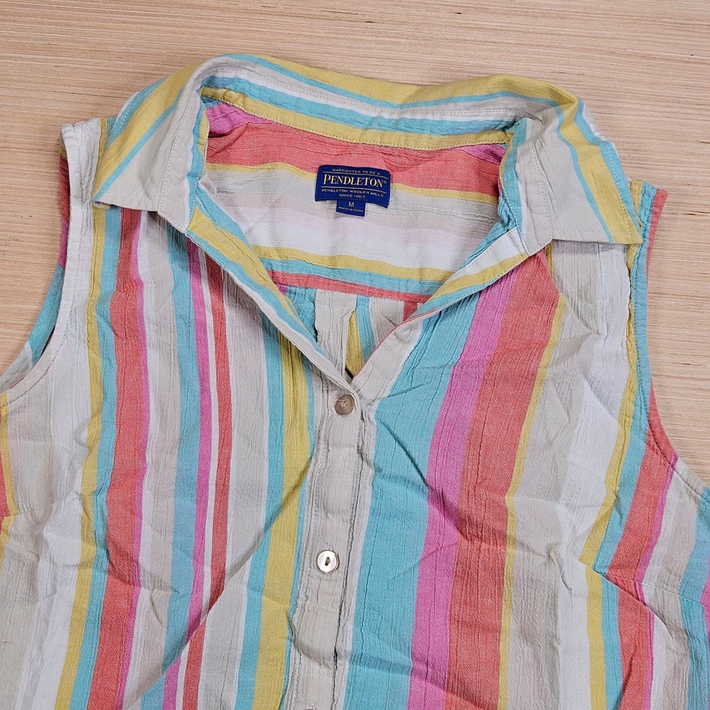 Pendleton Sleeveless Button Up Women M Multicolor Striped Cotton Casual Blouse
